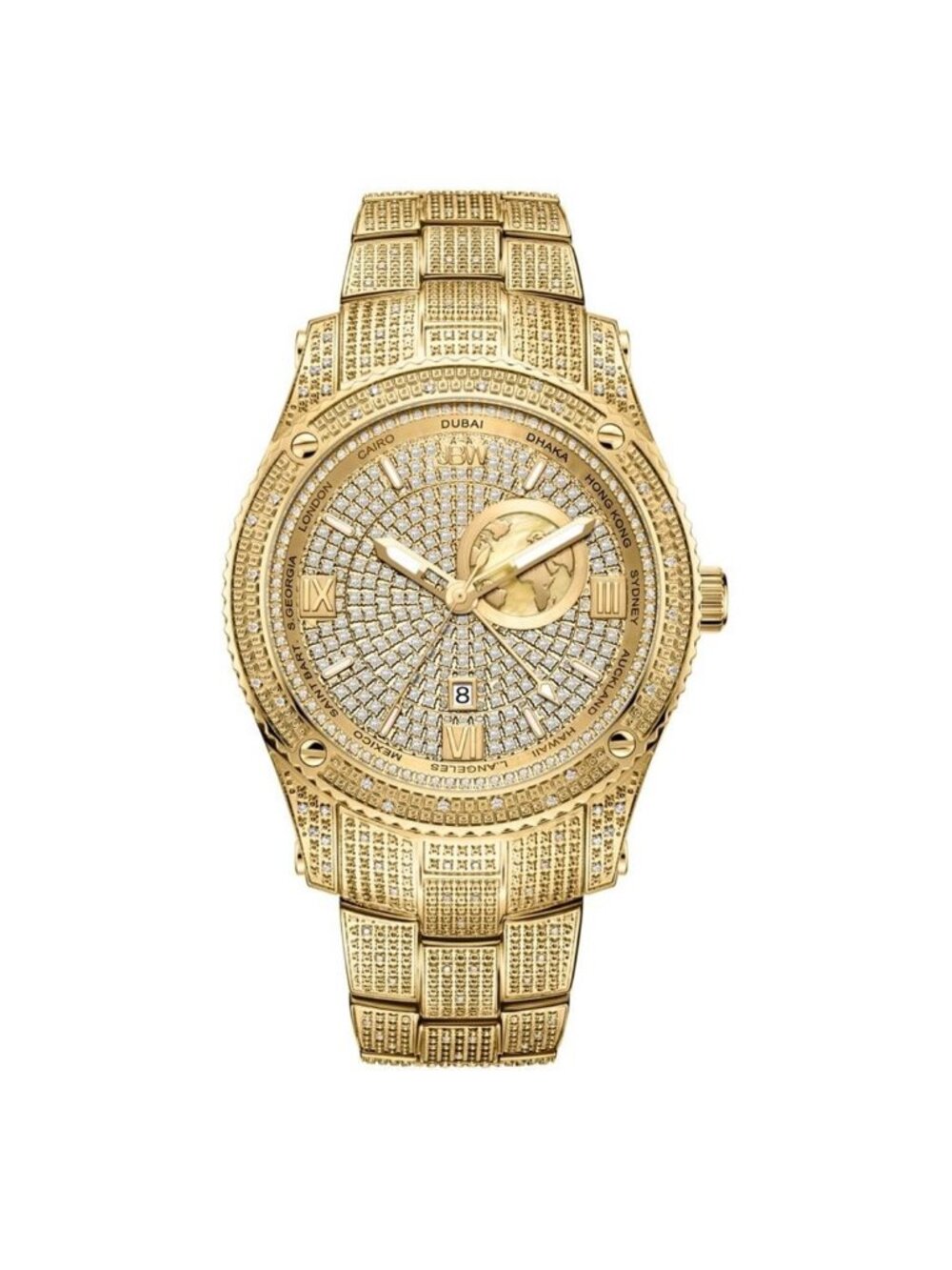 NWT JBW Jet Setter GMT Quartz Diamond Gold Dial Men's Watch
